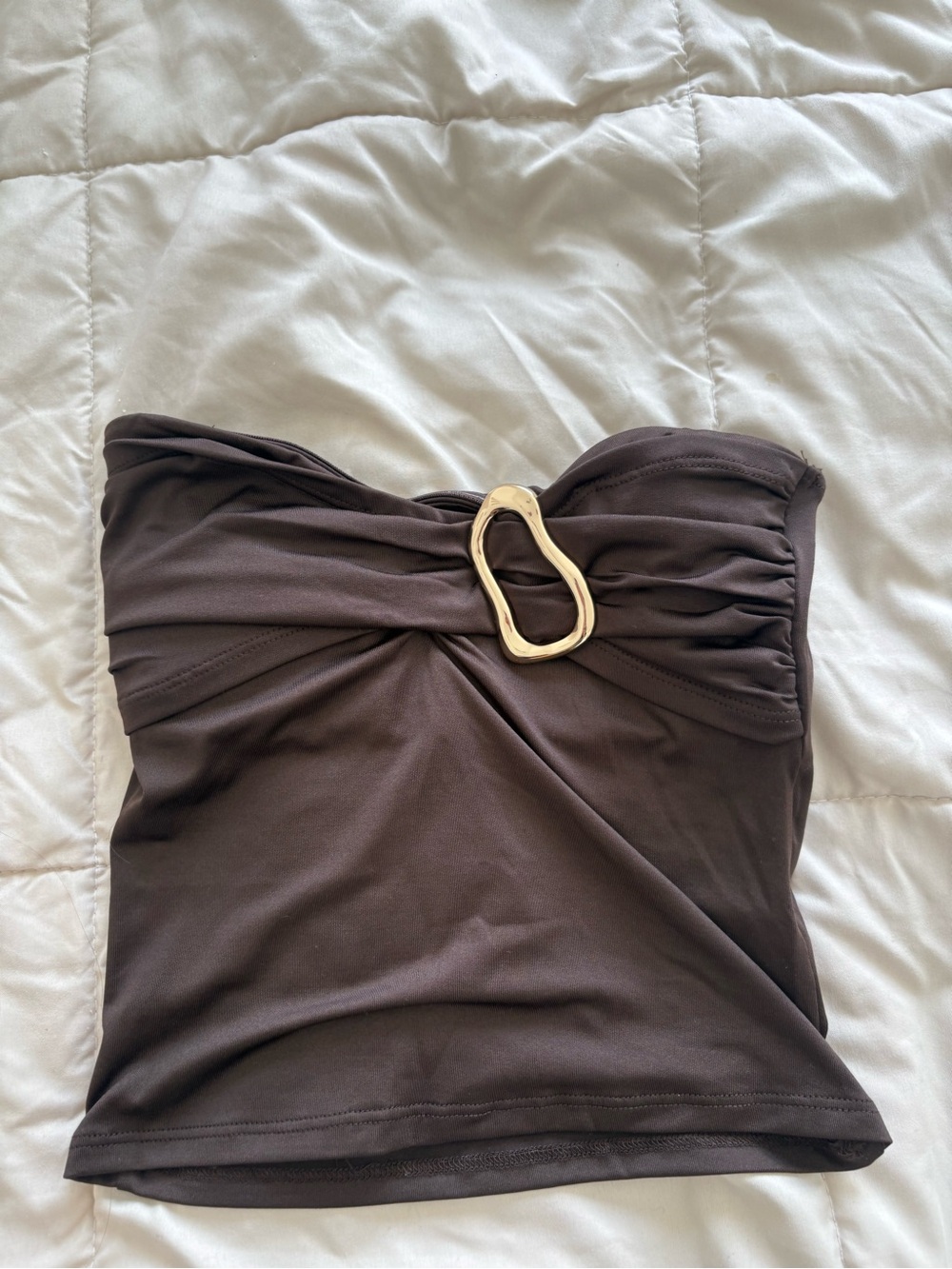 Strapless Brown Bandeau Top with Gold Accent